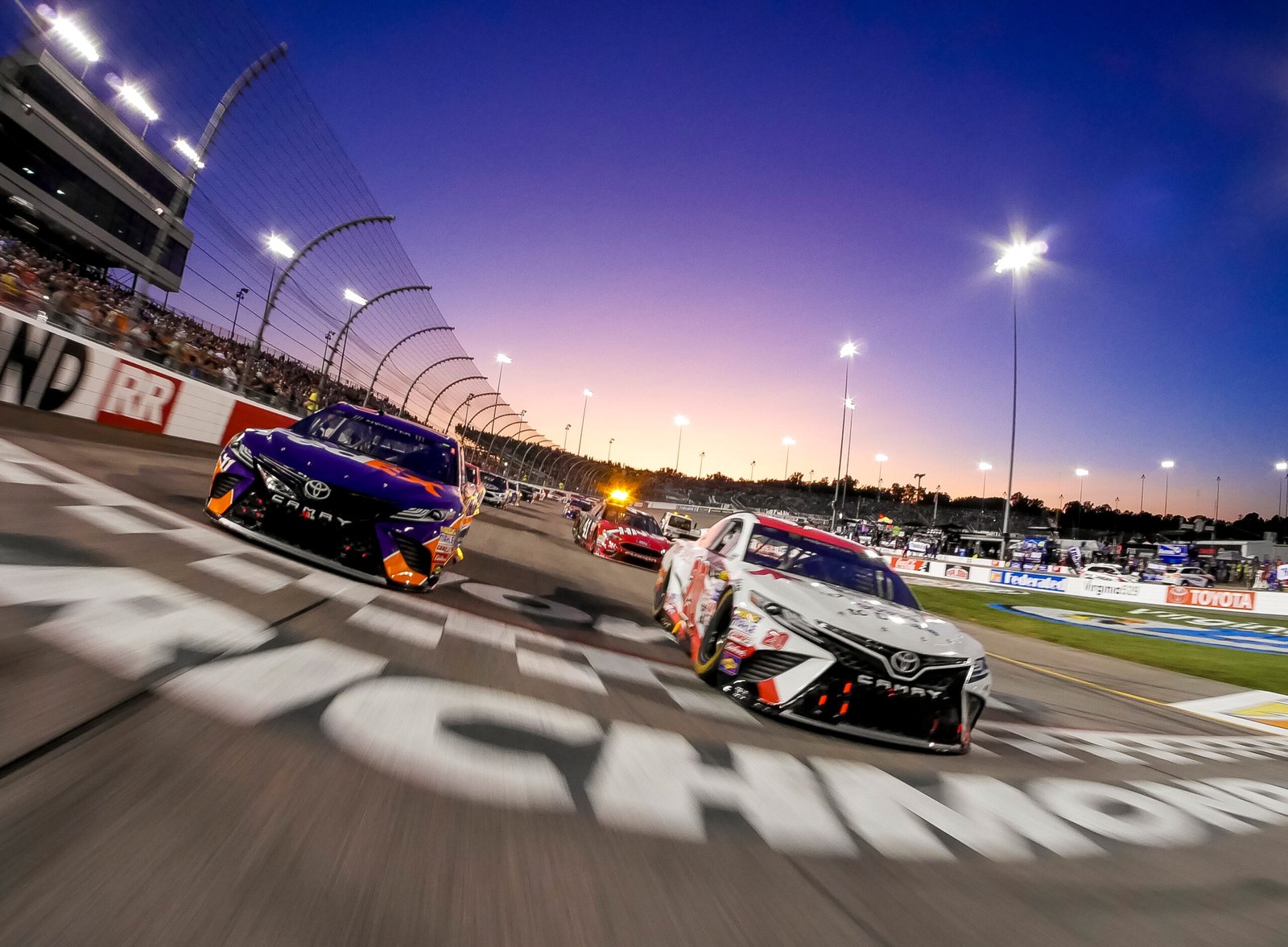 Federated Auto Parts 400 Weekend
Richmond Raceway, Richmond, VA USA
Saturday 9 September 2017

Denny Hamlin, Joe Gibbs Racing, FedEx Express Toyota Camry, Matt Kenseth, Joe Gibbs Racing, Hurricane Harvey Relief Toyota Camry

World Copyright: Lesley Miller / Harrelson Photography Inc.